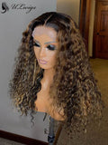 Highlight Color Curly 4" Parting 360 Lace Frontal Wig With Bleached Knots [ULWIGS19] - ULwigs