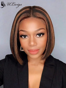 Highlight Color Side Part Bob Wig 100% Human Hair 360 Lace Frontal Wig [ULWIGS51] - ULwigs