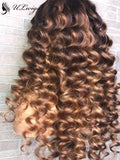 Highlight Ombre Brown Color Loose Wave 360 Lace Wigs With Bleached Knots [ULWIGS24] - ULwigs