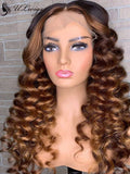 Highlight Ombre Brown Color Loose Wave 360 Lace Wigs With Bleached Knots [ULWIGS24] - ULwigs