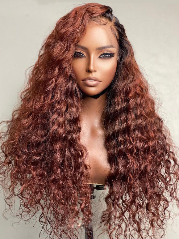 Long Side Part Curly Light Reddish Brown 360 Lace Wig ULWIGS306
