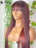 Long Silky Straight 99j Color 13*6 Lace Front Wig With Bangs ULWIGS312