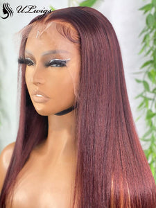 Long Silky Straight 99j Color 13*6 Lace Front Wig With Bangs ULWIGS312