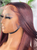 Long Silky Straight 99j Color 13*6 Lace Front Wig With Bangs ULWIGS312