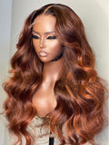 Long Wavy Auburn Brown with Ginger Highlights Lace Front Wigs ULWIGS305