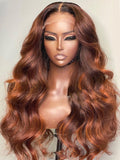 Long Wavy Auburn Brown with Ginger Highlights Lace Front Wigs ULWIGS305