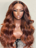 Long Wavy Auburn Brown with Ginger Highlights Lace Front Wigs ULWIGS305