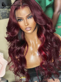 Long Wavy Highlight 99j Color 360 Lace Frontal Wigs ULWIGS315