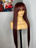 Long Silky Straight 99j Color 360 Wig With Bangs ULWIGS90 - ULwigs