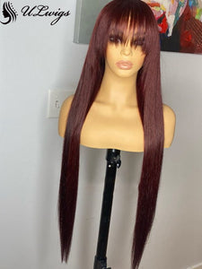 Long Silky Straight 99j Color 360 Wig With Bangs ULWIGS90 - ULwigs