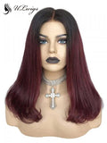 Ombre Burgundy Color Lace Front Wig 180% Density With Bleached Knots ULWIGS132