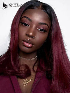 Ombre Burgundy Color Lace Front Wig 180% Density With Bleached Knots ULWIGS132