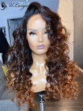 Ombre Brown Color Loose Wave Lace Frontal Human Hair Wig With Fake Scalp ULWIGS106 - ULwigs