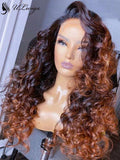 Ombre Brown Color Loose Wave Lace Frontal Human Hair Wig With Fake Scalp ULWIGS106 - ULwigs