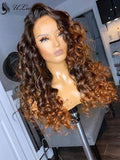 Ombre Brown Color Loose Wave Lace Frontal Human Hair Wig With Fake Scalp ULWIGS106 - ULwigs