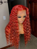 Orange Red Color Deep Wave Free Parting 360 Lace Wig [ULWIGS80] - ULwigs