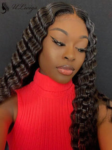 Fake Scalp Virgin Hair Deep Wave Lace Front Wig With Bleache Knots [ULWIGS21] - ULwigs