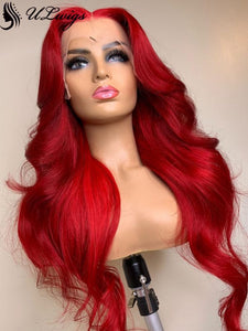 Red Color Body Wave 150% Density 13*4 Lace Front Wig [ULWIGS61] - ULwigs