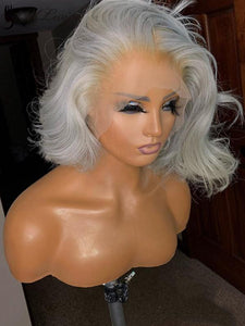 Short Bob Cut Wavy Wig Light Grey Color Lace Front Wig [ULWIGS69] - ULwigs