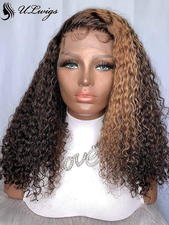 Short Hair Mix Two Tone Color Curly 180% Density 13*4 Lace Front Wig [ULWIGS57] - ULwigs