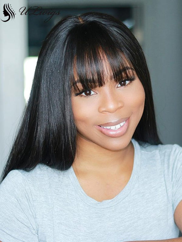 Thick 13*4 Long Straight Lace Front Human Hair Wig With Bangs [ULWIGS04] - ULwigs