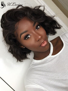 ULWIGS Natural Wavy Short Hair 150% Density Lace Front Human Hair Wig For Black Women SM03