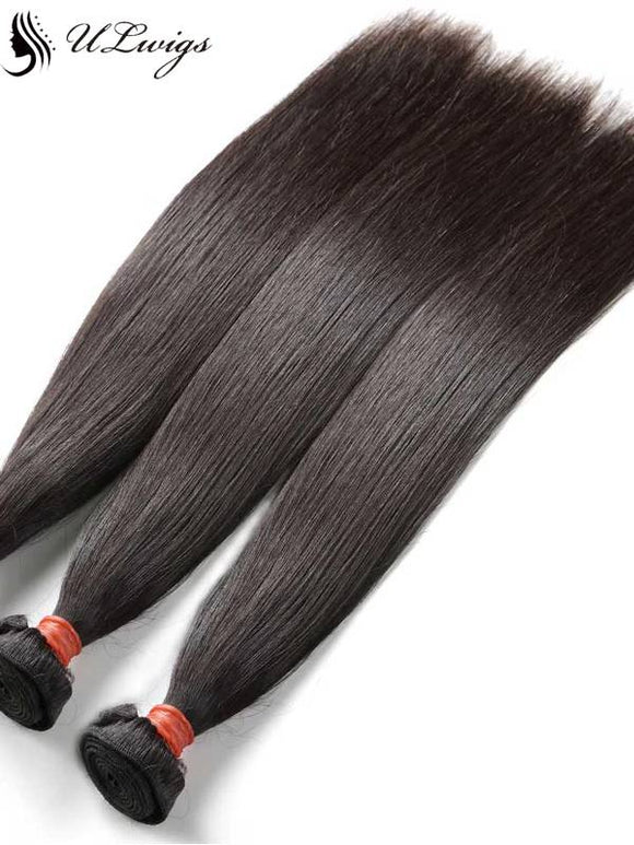 ULWIGS Pre-Plucked Ear To Ear Lace Frontal With 3 Thick Bundles Straight Virgin Hair Weaves