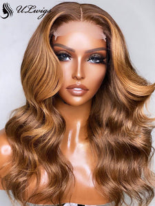 Wavy Chestnut Brown With Blonde Highlights Lace Front Wigs ULWIGS308