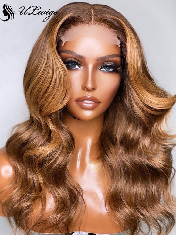 Wavy Chestnut Brown With Blonde Highlights Lace Front Wigs ULWIGS308