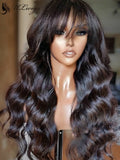 Long Wavy Virgin Human Hair Plucked 360 Lace Frontal Wig With Bangs ULWIGS144